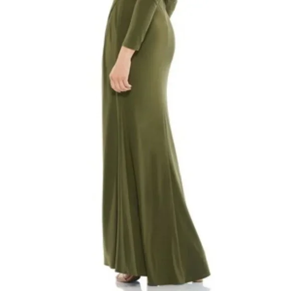Mac Duggal Olive Green Embellished Long Sleeve Jersey Gown